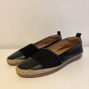 Clarks Artisan Leather Slip On Espadrille Loafer Flats Black Womens Size 7.5